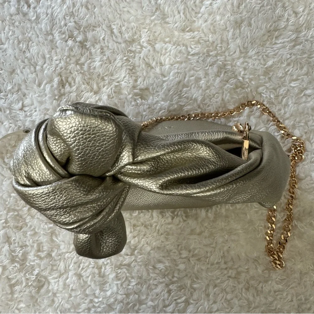 Jentry Kelley Knot Top Rose Gold Cosmetic Bag W/ Gold Chain Crossbody Strap NEW